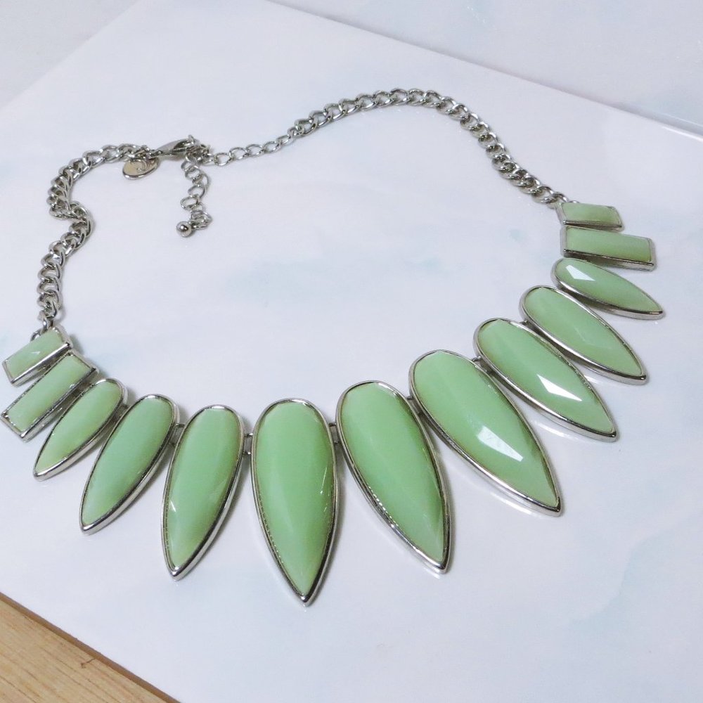 Statement Multi Jade Glass Dangle Pendant Silver … - image 4